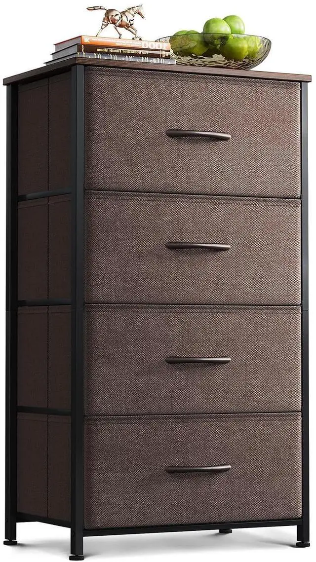 Main image of AODK Dresser for Bedroom with 4 Storage Drawers, Small Dressers Chest of Drawers Fabric Dressers with Sturdy Steel Frame, Dresser for Closet with Wood Top, Brown