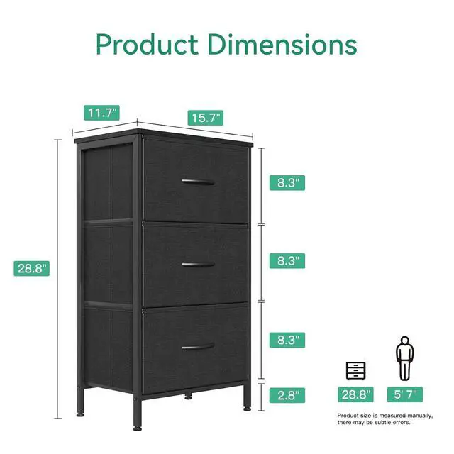Alt view image 3 of 7 - AODK Dresser for Bedroom Nightstand Small Dressers Chest of Drawers End Table for Living Room, Closet Dresser with 3 Storage Drawers Organizer Clothes, Black