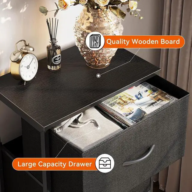 Alt view image 4 of 7 - AODK Dresser for Bedroom Nightstand Small Dressers Chest of Drawers End Table for Living Room, Closet Dresser with 3 Storage Drawers Organizer Clothes, Black