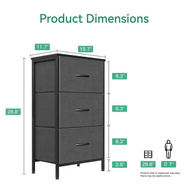 Alt view image 3 of 7 - AODK Dresser for Bedroom Nightstand Small Dressers Chest of Drawers End Table for Living Room, Closet Dresser with 3 Storage Drawers Organizer Clothes, Dark Grey