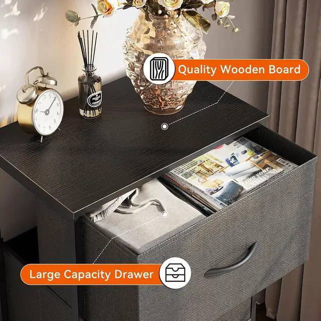 Alt view image 4 of 7 - AODK Dresser for Bedroom Nightstand Small Dressers Chest of Drawers End Table for Living Room, Closet Dresser with 3 Storage Drawers Organizer Clothes, Dark Grey