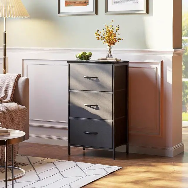 Alt view image 6 of 7 - AODK Dresser for Bedroom Nightstand Small Dressers Chest of Drawers End Table for Living Room, Closet Dresser with 3 Storage Drawers Organizer Clothes, Dark Grey