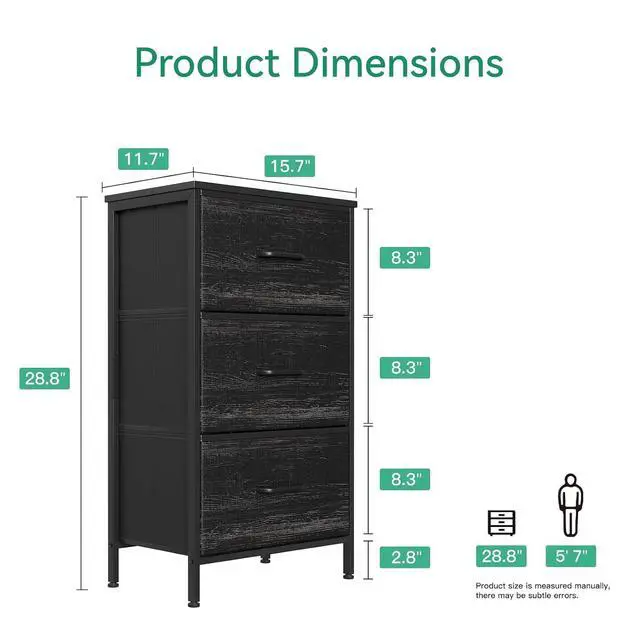 Alt view image 3 of 7 - AODK Dresser for Bedroom Nightstand Small Dressers Chest of Drawers End Table for Living Room, Closet Dresser with 3 Storage Drawers Organizer Clothes, Charcoal Black