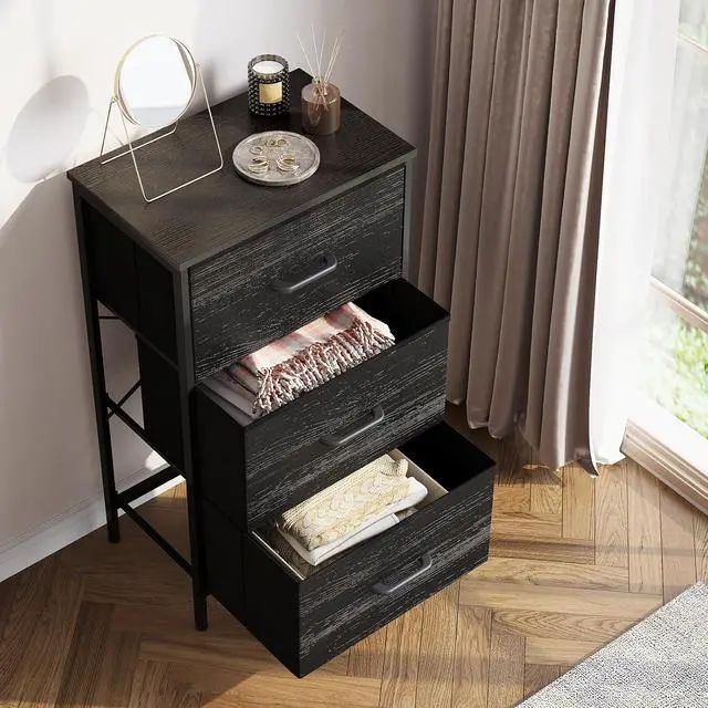 Alt view image 6 of 7 - AODK Dresser for Bedroom Nightstand Small Dressers Chest of Drawers End Table for Living Room, Closet Dresser with 3 Storage Drawers Organizer Clothes, Charcoal Black