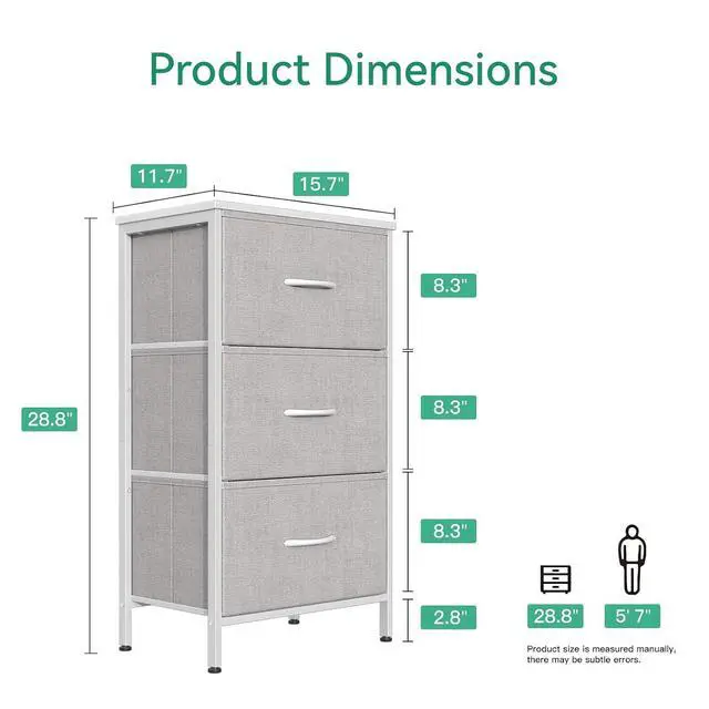 Alt view image 3 of 7 - AODK Dresser for Bedroom Nightstand Small Chest of Drawers End Table for Living Room, Closet with 3 Storage Drawers Organizer Clothes, Light Grey