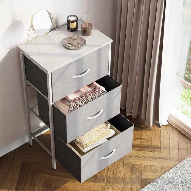 Alt view image 6 of 7 - AODK Dresser for Bedroom Nightstand Small Chest of Drawers End Table for Living Room, Closet with 3 Storage Drawers Organizer Clothes, Light Grey