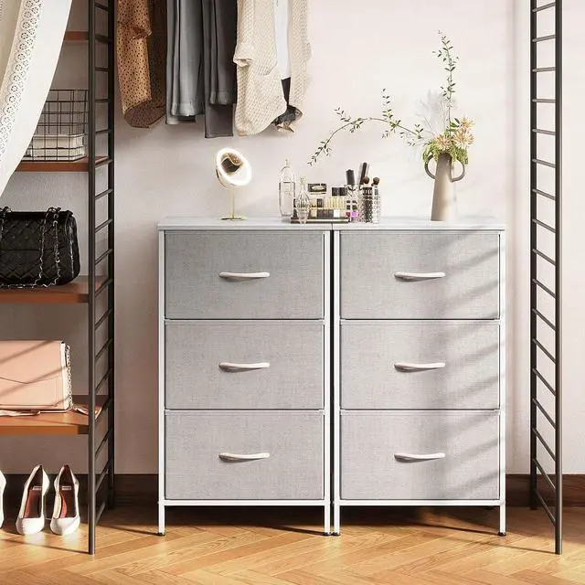 Alt view image 7 of 7 - AODK Dresser for Bedroom Nightstand Small Chest of Drawers End Table for Living Room, Closet with 3 Storage Drawers Organizer Clothes, Light Grey