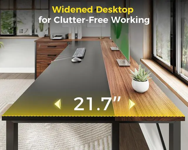 Alt view image 5 of 7 - AODK 61" L Shaped Office Desk with Wood Drawers & Lockable File Cabinet, Reversible 21.7" D Corner Computer Desk with Built-in Power Outlets, Executive Desk for Home Office, Walnut