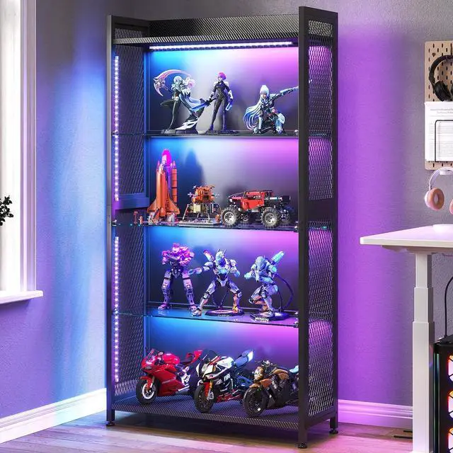 Main image of AODK Display Case with Glass Shelves, 4-Tier Display Cabinet with Lights and Industrial Display Shelf for Living Room