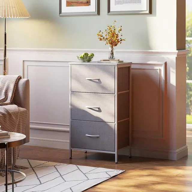 Alt view image 5 of 7 - AODK Dresser for Bedroom Nightstand Small Chest of Drawers End Table for Living Room, Closet with 3 Storage Drawers Organizer Clothes, Light Grey