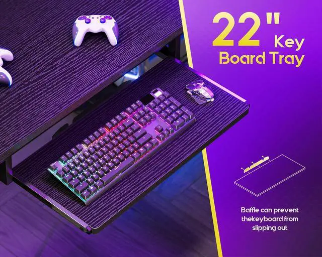 Alt view image 7 of 7 - AODK 59 Inch L Shaped Desk with 4 Drawers, Gaming Desk with Led Lights & Power Outlets, Computer Desk with Pegboard & Keyboard Tray, Reverisble Home Office Desk with Storage Shelves & CPU Stand, Black