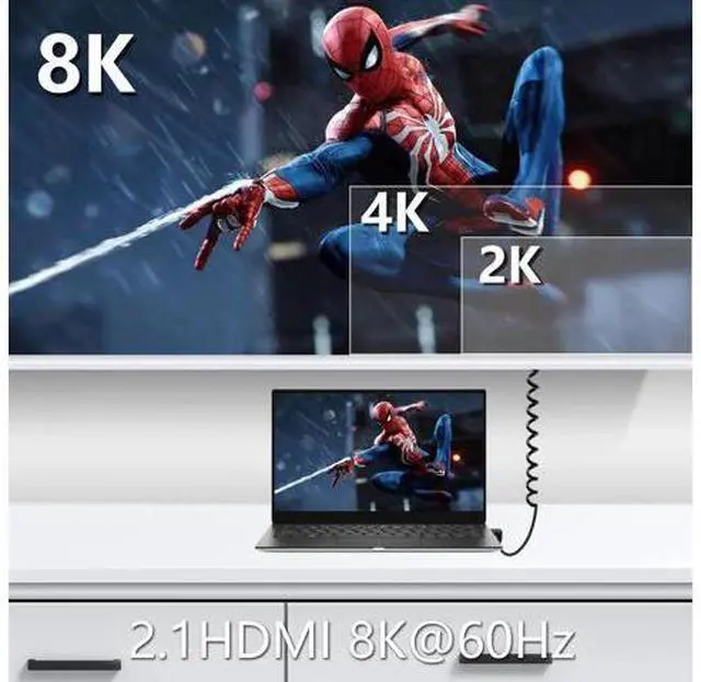 Alt view image 4 of 7 - Up-Angled Coiled Micro HDMI to HDMI 2.1 Cable, 48Gbps 8K@120Hz Dynamic HDR for Digital Cameras