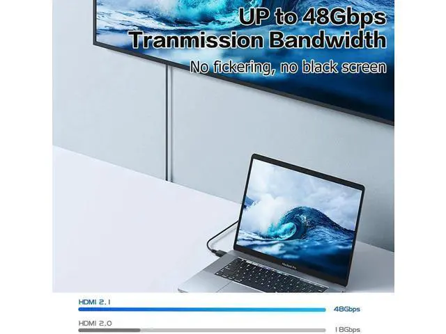 Alt view image 6 of 7 - 6.6FT Upward 90 Degree HDMI 2.1 Male to Male Cable, 48Gbps Ultra High Speed, Support 8K@60Hz, 4K@120Hz, 2K@240Hz