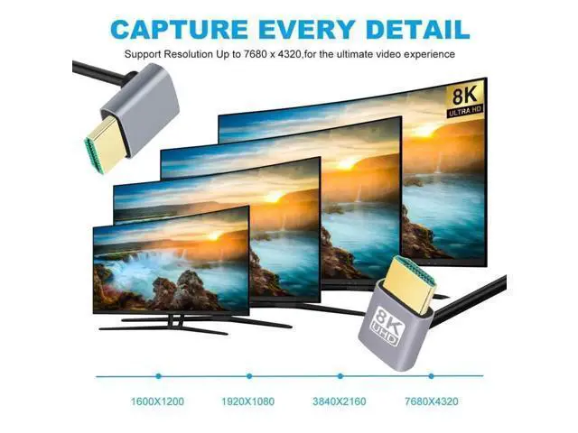 Alt view image 6 of 7 - 50cm Ultra-Thin Dual Down 90 Degree HDMI 2.1 Cable, Super Flexible Slim Type-A Cord Support 8K & 4K for PC and HDTV