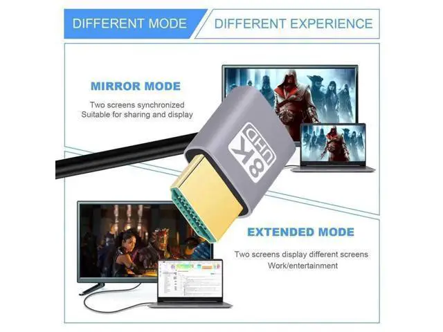 Alt view image 7 of 7 - 50cm Ultra-Thin Dual Down 90 Degree HDMI 2.1 Cable, Super Flexible Slim Type-A Cord Support 8K & 4K for PC and HDTV