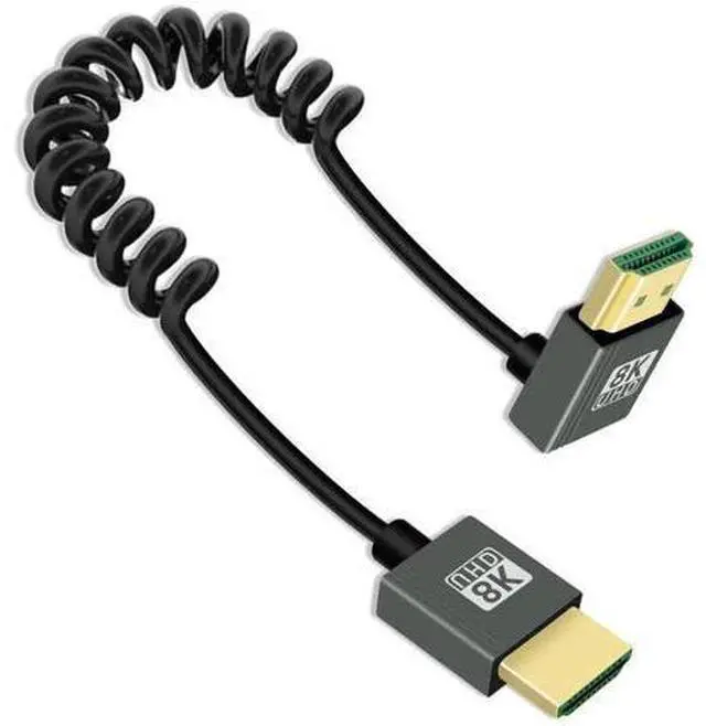 Main image of 2.2FT Down Angle 270° Coiled HDMI 2.1 Cable, 48Gbps 8K@60Hz Spiral Spring Cord for Camera, TV, Capture Card & Tablet
