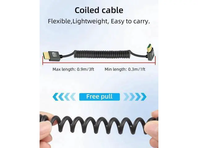 Alt view image 5 of 7 - 2.2FT Down Angle 270° Coiled HDMI 2.1 Cable, 48Gbps 8K@60Hz Spiral Spring Cord for Camera, TV, Capture Card & Tablet