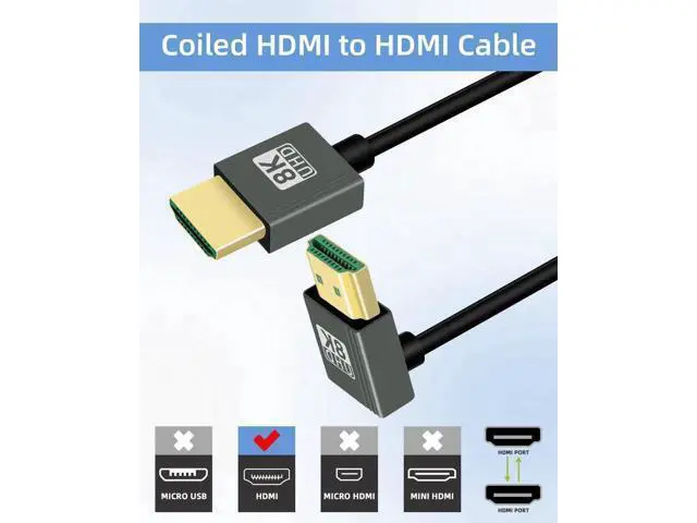 Alt view image 6 of 7 - 2.2FT Down Angle 270° Coiled HDMI 2.1 Cable, 48Gbps 8K@60Hz Spiral Spring Cord for Camera, TV, Capture Card & Tablet