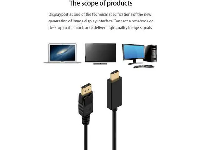 Alt view image 7 of 7 - 6FT DisplayPort to HDMI Cable, 1080P DP to HDMI Male to Male Cord, Black for 4K Monitors & HDTVs (DP2HDMI1080P)