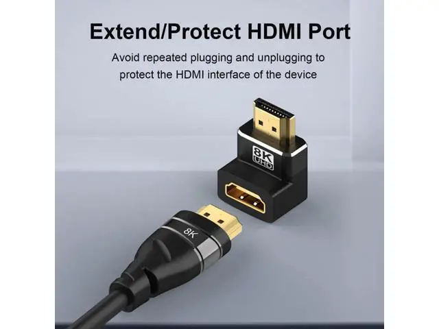 Alt view image 2 of 7 - 2-Pack 8K HDMI 2.1 Right Angle Adapters, 90° & 270° L-Shaped Male to Female Connectors, Support 8K@60Hz, 4K@120Hz HDR for HDTV, Laptop, PS4/PS5, Xbox