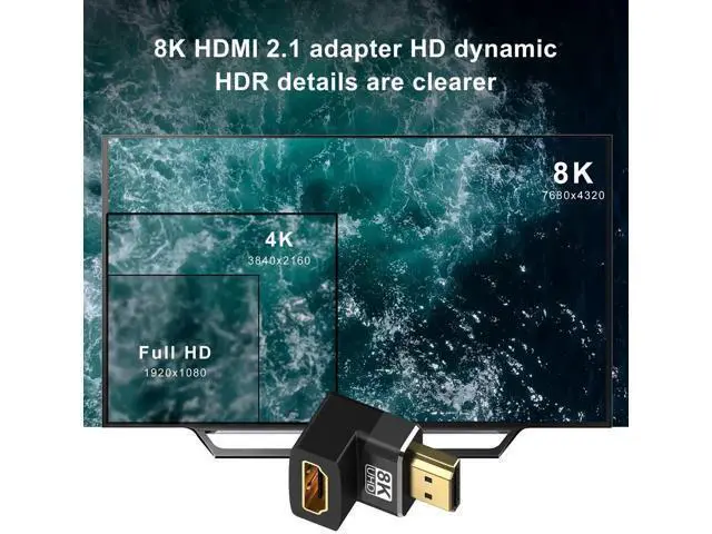 Alt view image 4 of 7 - 2-Pack 8K HDMI 2.1 Right Angle Adapters, 90° & 270° L-Shaped Male to Female Connectors, Support 8K@60Hz, 4K@120Hz HDR for HDTV, Laptop, PS4/PS5, Xbox