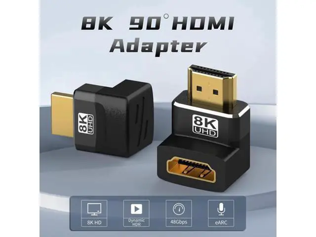 Alt view image 5 of 7 - 2-Pack 8K HDMI 2.1 Right Angle Adapters, 90° & 270° L-Shaped Male to Female Connectors, Support 8K@60Hz, 4K@120Hz HDR for HDTV, Laptop, PS4/PS5, Xbox