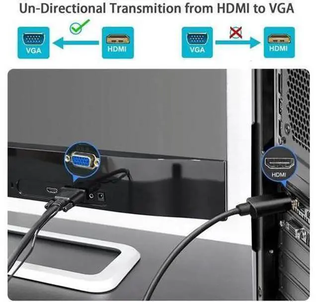 Alt view image 5 of 7 - 6FT Uni-Directional HDMI Male to VGA Male Cable, HDMI to VGA Cord for Desktop, Laptop, Monitor, Projector, HDTV, Raspberry Pi, Roku, Xbox