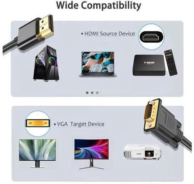 Alt view image 6 of 7 - 6FT Uni-Directional HDMI Male to VGA Male Cable, HDMI to VGA Cord for Desktop, Laptop, Monitor, Projector, HDTV, Raspberry Pi, Roku, Xbox