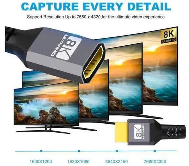 Alt view image 5 of 7 - 1.5M HDMI 2.1 Male to Female Extension Cable, 48Gbps, Supports 8K@60Hz, 4K@120Hz, 3D & Audio