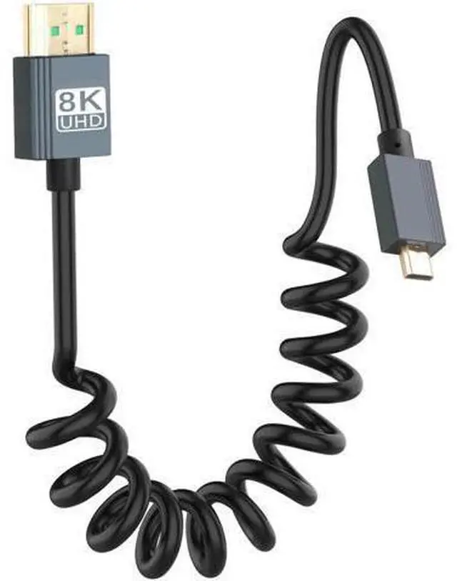 Main image of 3FT/0.9M Coiled Micro HDMI to HDMI 2.1 Cable, 48Gbps High Speed Support 8K, 4K, 3D & Dynamic HDR for Camera, Laptop, Monitor