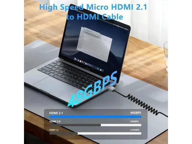 Alt view image 3 of 7 - 3FT/0.9M Coiled Micro HDMI to HDMI 2.1 Cable, 48Gbps High Speed Support 8K, 4K, 3D & Dynamic HDR for Camera, Laptop, Monitor