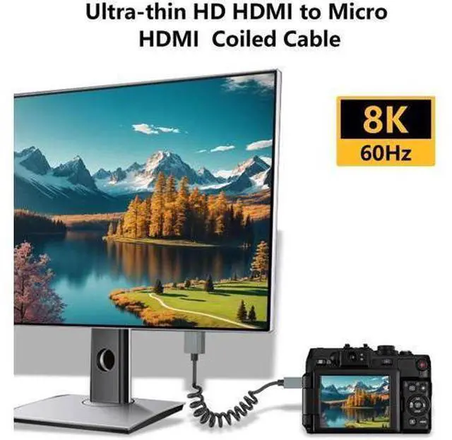 Alt view image 2 of 7 - 3FT/0.9M Coiled Micro HDMI to HDMI 2.1 Cable, 48Gbps High Speed Support 8K, 4K, 3D & Dynamic HDR for Camera, Laptop, Monitor