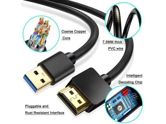 Alt view image 7 of 7 - 6.6FT USB to HDMI Male Adapter Cable, 1080P Audio Video Display Converter Cord Only Compatible with Windows XP/7/8/8.1/10