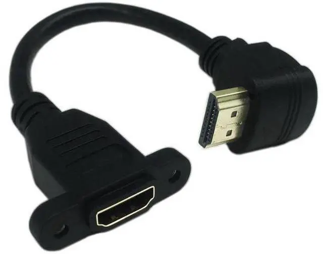Main image of 15cm/6 Inch Up-Angled HDMI 2.0 Male to Female Panel Mount Extension Cable with Screw Holes, Supports 4K@60Hz 3D, Black