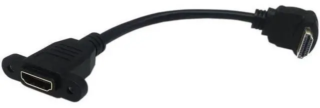 Alt view image 4 of 6 - 15cm/6 Inch Up-Angled HDMI 2.0 Male to Female Panel Mount Extension Cable with Screw Holes, Supports 4K@60Hz 3D, Black