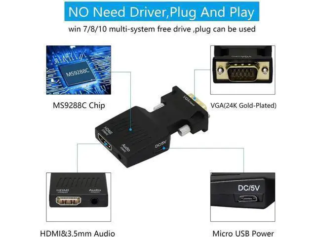 Alt view image 5 of 6 - 1080P VGA Male to HDMI Female Converter Cable, VGA to HDMI Adapter
