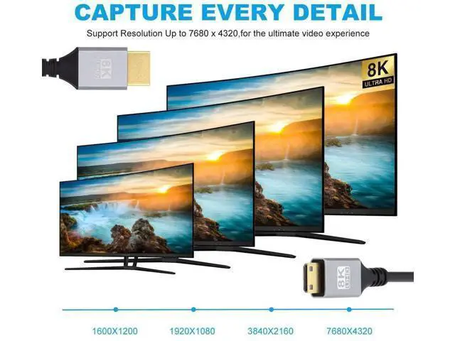 Alt view image 2 of 7 - 50cm Ultra-Thin Super Flexible HDMI 2.1 Cable, Type-A Male to Mini HDMI Type-C Male Cord Support 8K & 4K for Camera and HDTV