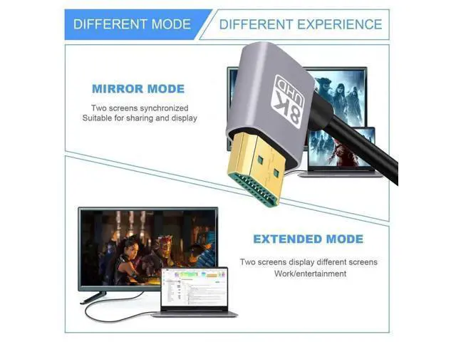 Alt view image 6 of 7 - 50cm Ultra-Thin HDMI 2.1 Cable, Dual 90 Degree Right Angle Type-A Male to Male Cord, Super Flexible Slim Wire Supports 8K & 4K for Computer, HDTV