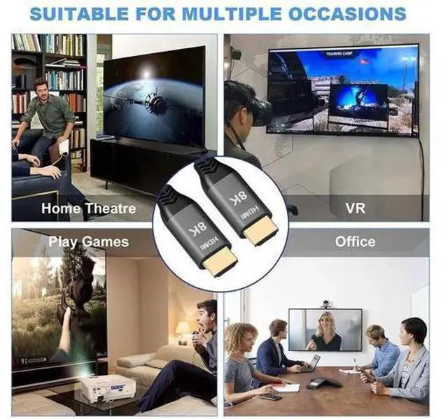 Alt view image 6 of 7 - 100cm HDMI 2.1 Male to Male Cable, 48Gbps, Supports 8K@60Hz, 4K@120Hz & Ethernet