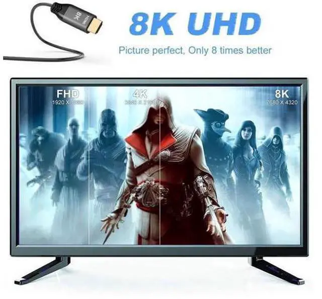 Alt view image 7 of 7 - 100cm HDMI 2.1 Male to Male Cable, 48Gbps, Supports 8K@60Hz, 4K@120Hz & Ethernet