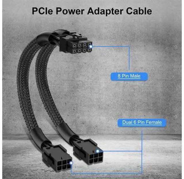 Alt view image 2 of 7 - 1 Pack 9 Inch Braided Dual 6 Pin Female to 8 Pin Male PCIe GPU Power Adapter Cable