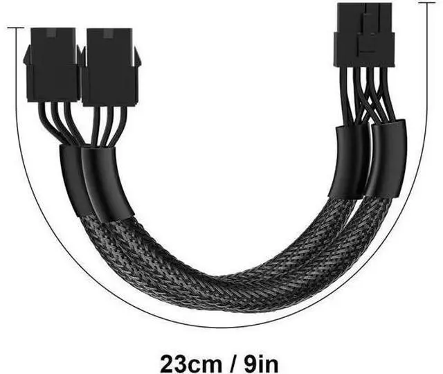Alt view image 5 of 7 - 1 Pack 9 Inch Braided Dual 6 Pin Female to 8 Pin Male PCIe GPU Power Adapter Cable