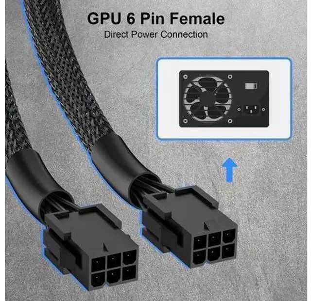 Alt view image 6 of 7 - 1 Pack 9 Inch Braided Dual 6 Pin Female to 8 Pin Male PCIe GPU Power Adapter Cable
