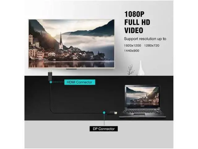 Alt view image 5 of 7 - 6FT DisplayPort to HDMI Cable, 1080P DP to HDMI Converter Cord, Black for Monitors & HDTVs