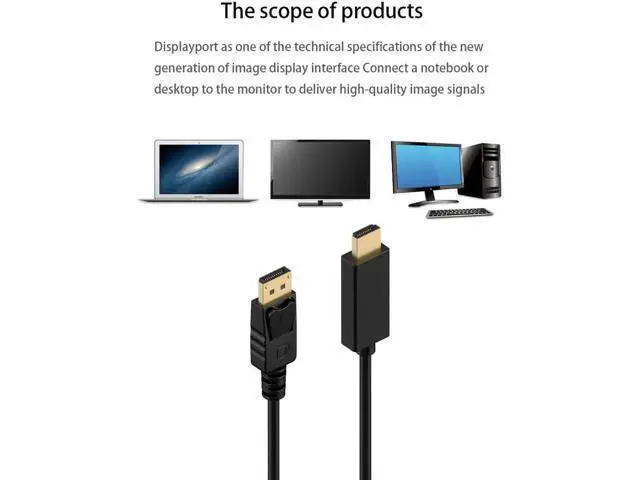 Alt view image 7 of 7 - 6FT DisplayPort to HDMI Cable, 1080P DP to HDMI Converter Cord, Black for Monitors & HDTVs