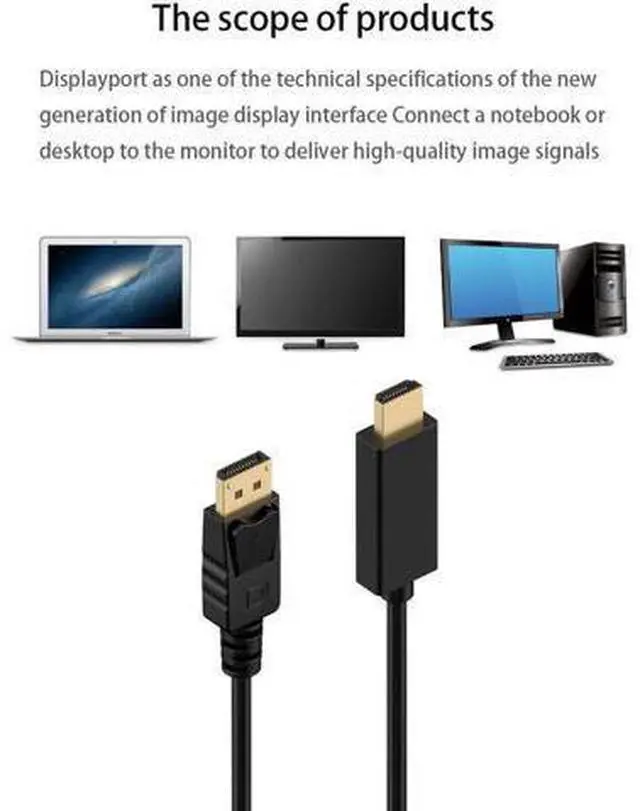 Alt view image 6 of 7 - 6FT DP to HDMI Male to Male Cable, Gold-Plated, Supports 1080P Video & Audio