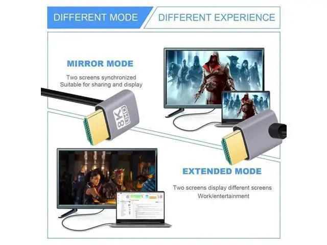 Alt view image 5 of 7 - 50cm Ultra-Thin HDMI 2.1 Cable, Super Flexible Slim Type-A Cord with Down 90° to Up 90° Angled Plugs, Support 8K & 4K UHD for Computers and HDTVs