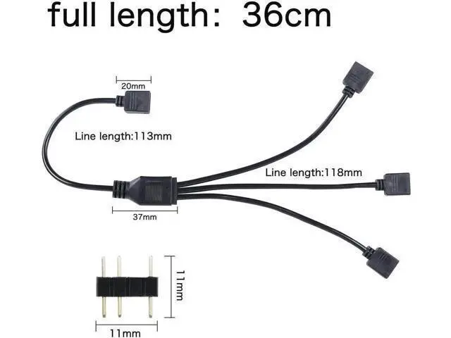 Alt view image 3 of 6 - 5V 3Pin ARGB 1 to 3 Splitter Cable, Addressable RGB Extension Cord for PC Chassis CPU Cooler ARGB Fans