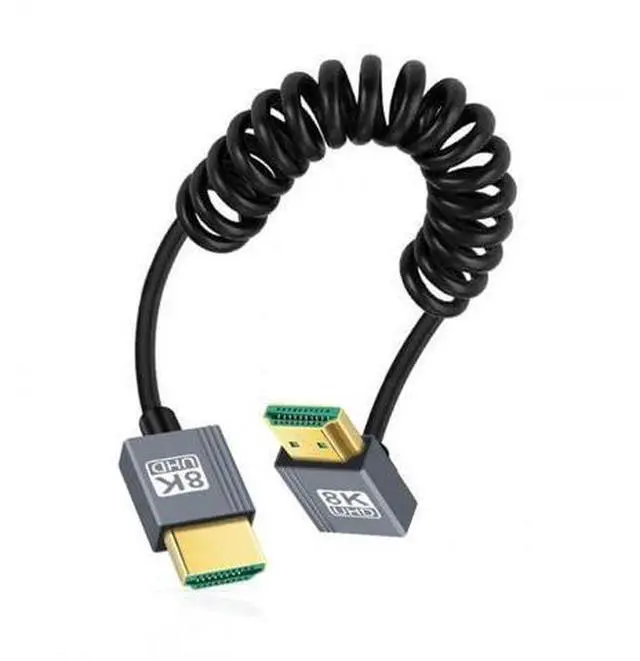 Main image of Upward 90 Degree Stretch Coiled HDMI 2.1 Male to Male Cable, Supports 8K@60Hz for HDTV, PC, Laptops & Monitors