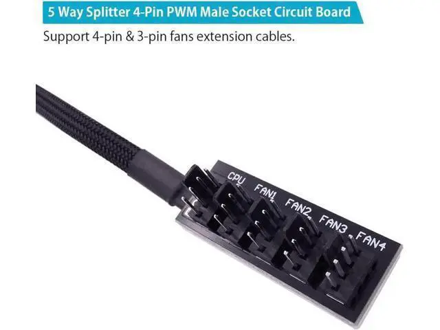 Alt view image 5 of 7 - 1 to 5 Way 4-Pin PWM Fan Hub Splitter Cable, Compatible with 3/4 Pin PC Case & CPU Cooling Fans
